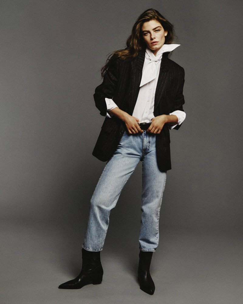 Merlijne Schorren featured in  the Frame Denim advertisement for Spring 2025