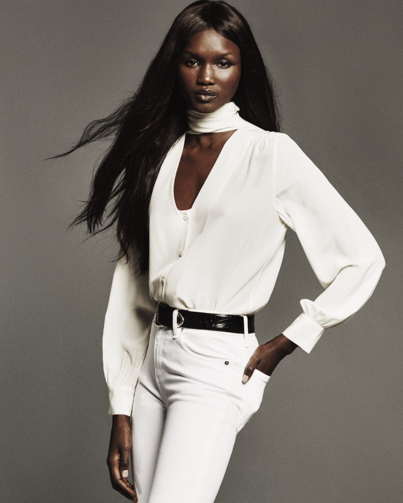 Abeny Nhial featured in  the Frame Denim advertisement for Spring 2025