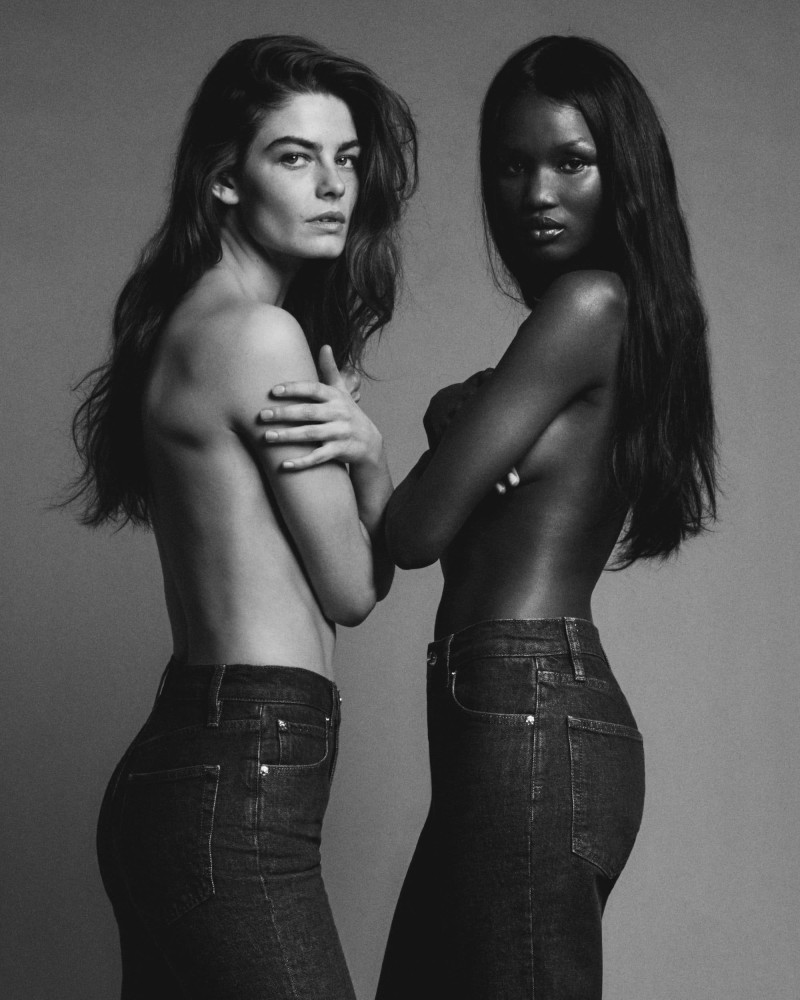 Abeny Nhial featured in  the Frame Denim advertisement for Spring 2025