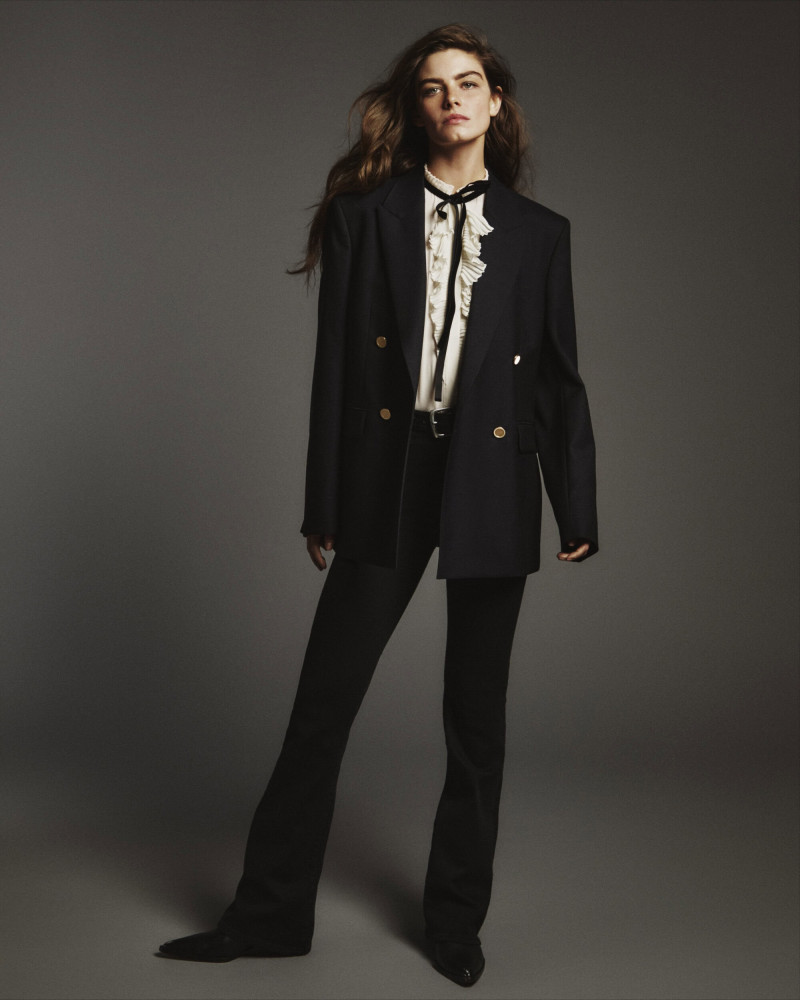 Merlijne Schorren featured in  the Frame Denim advertisement for Spring 2025