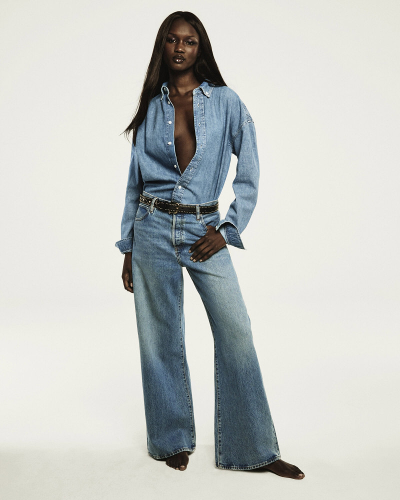 Abeny Nhial featured in  the Frame Denim advertisement for Spring 2025