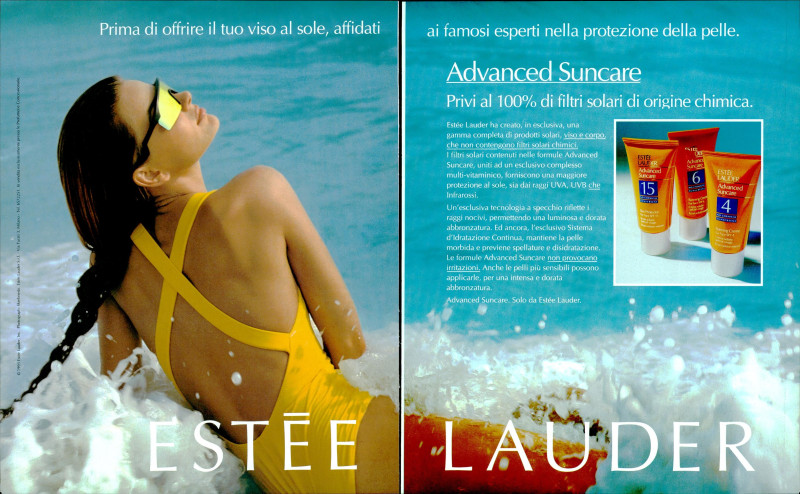Paulina Porizkova featured in  the Estée Lauder Advanced Suncare advertisement for Spring/Summer 1993
