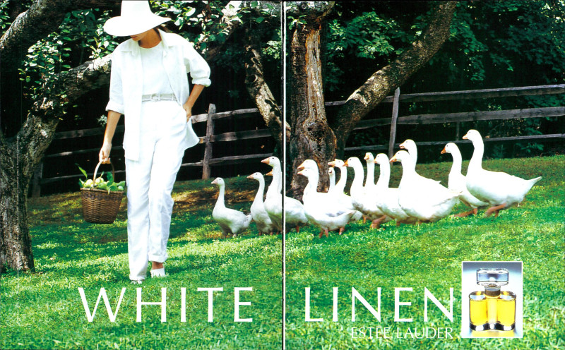 Paulina Porizkova featured in  the Estée Lauder White Linen Fragrance advertisement for Spring/Summer 1993
