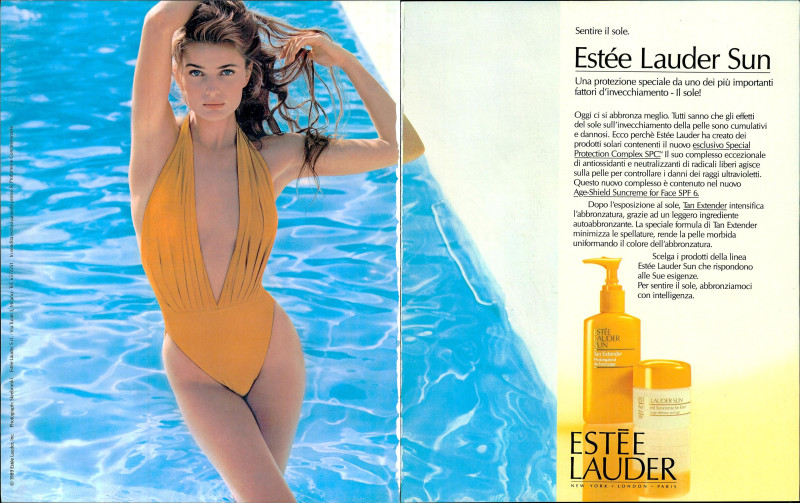 Paulina Porizkova featured in  the Estée Lauder Sun advertisement for Spring/Summer 1989