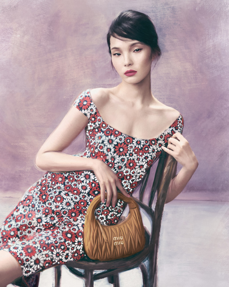 Xiao Wen Ju featured in  the Miu Miu Handbags advertisement for Spring/Summer 2025