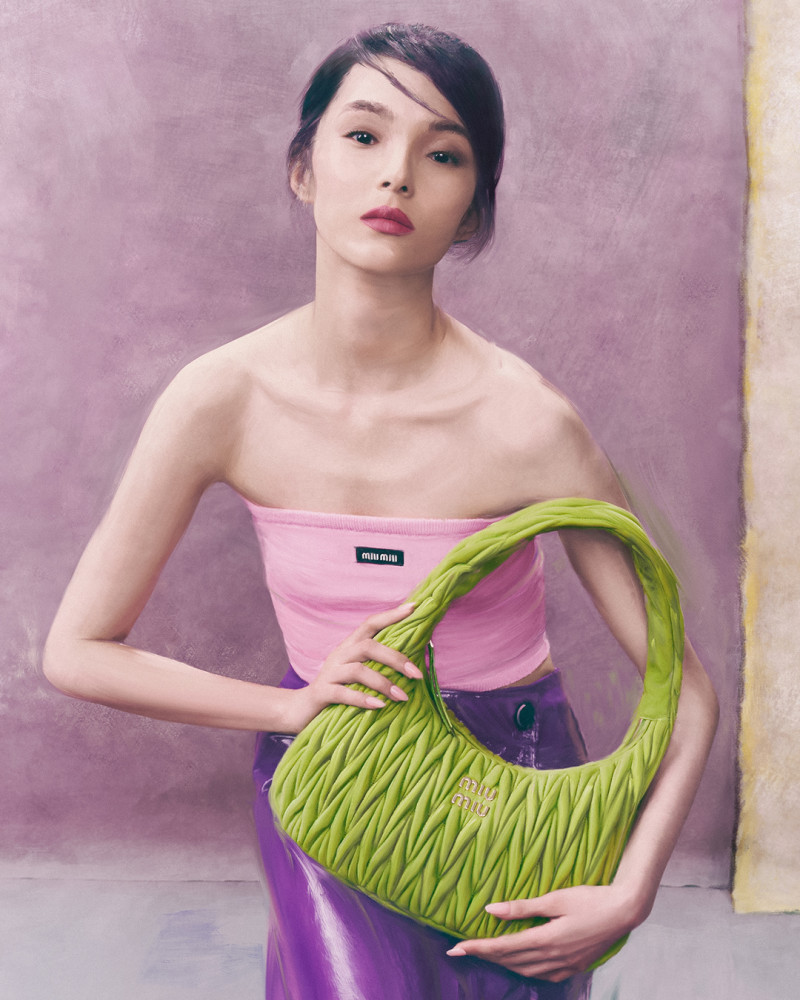 Xiao Wen Ju featured in  the Miu Miu Handbags advertisement for Spring/Summer 2025