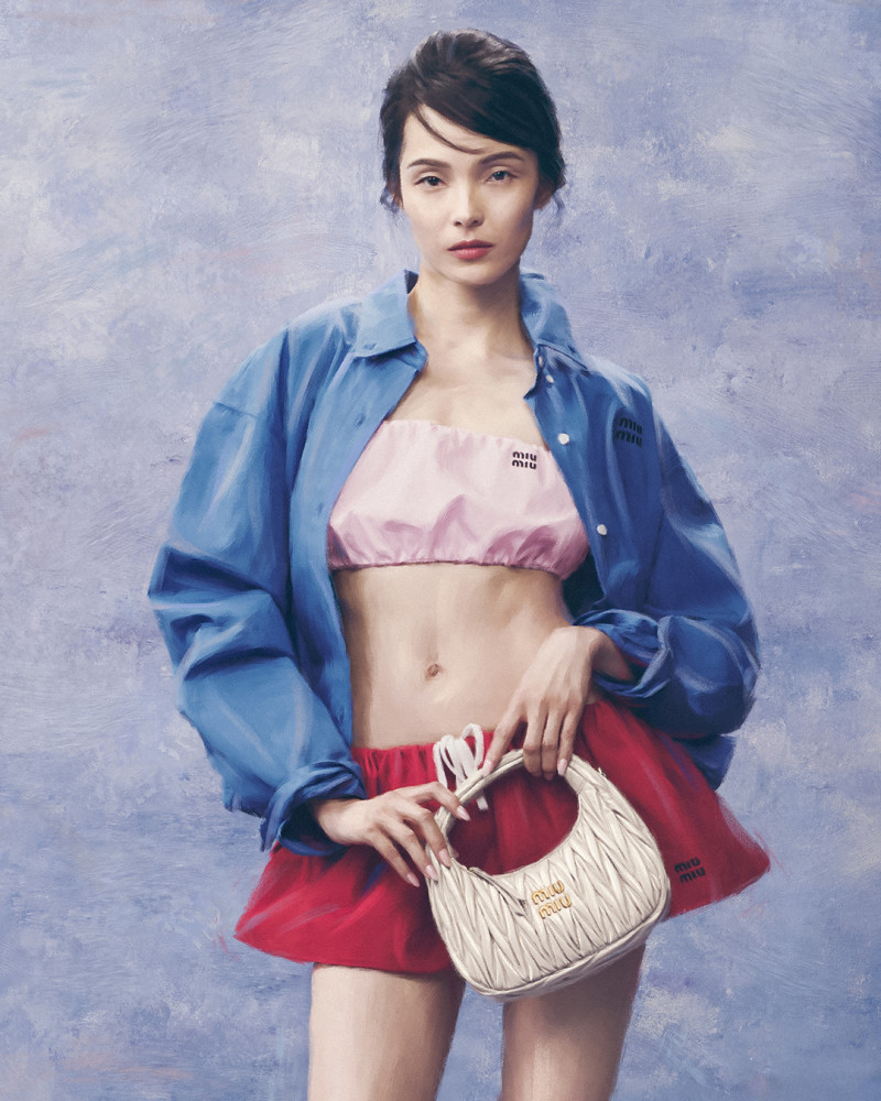 Xiao Wen Ju featured in  the Miu Miu Handbags advertisement for Spring/Summer 2025