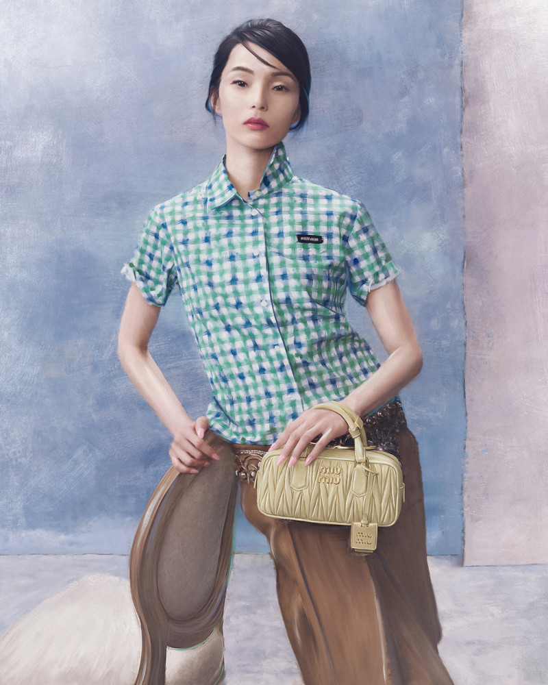 Xiao Wen Ju featured in  the Miu Miu Handbags advertisement for Spring/Summer 2025