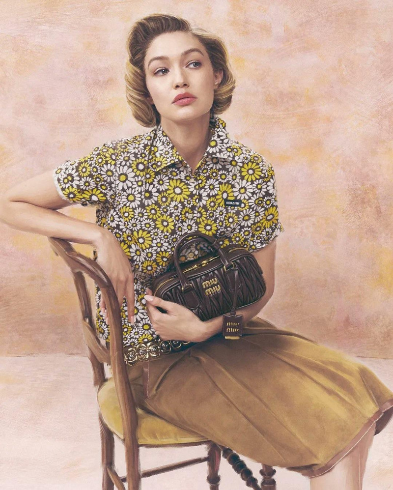 Gigi Hadid featured in  the Miu Miu Handbags advertisement for Spring/Summer 2025