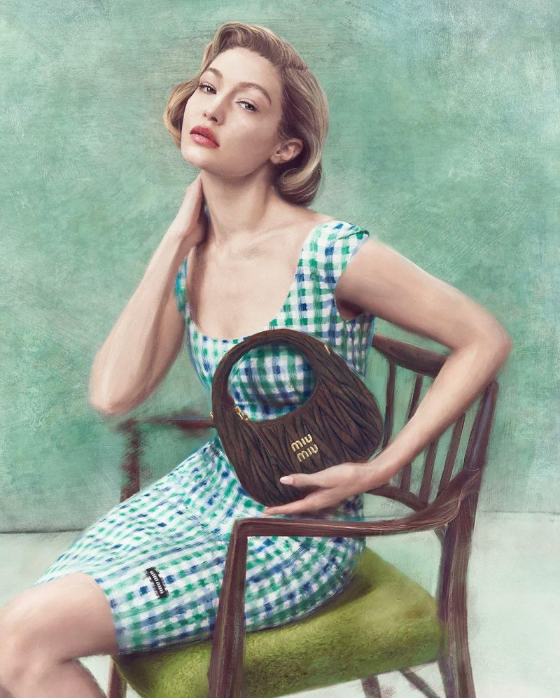 Gigi Hadid featured in  the Miu Miu Handbags advertisement for Spring/Summer 2025