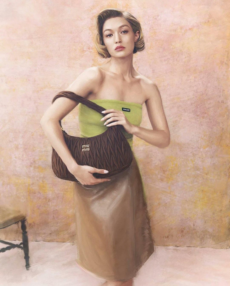 Gigi Hadid featured in  the Miu Miu Handbags advertisement for Spring/Summer 2025
