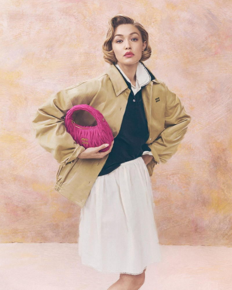 Gigi Hadid featured in  the Miu Miu Handbags advertisement for Spring/Summer 2025