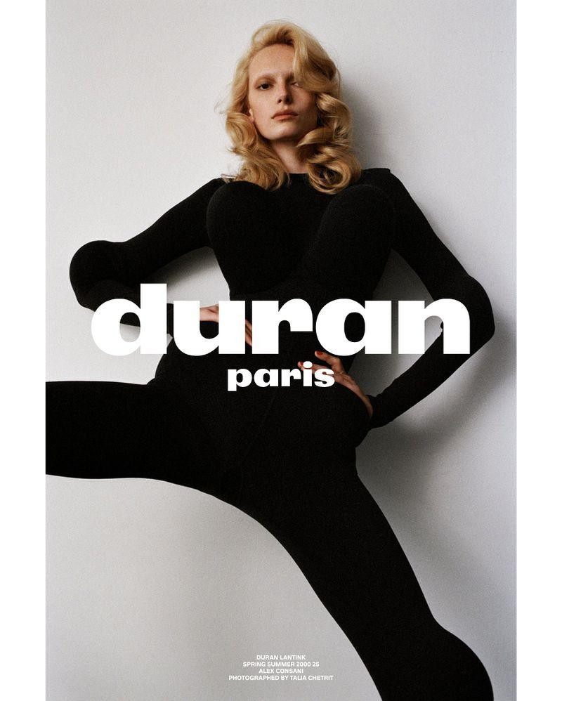 Alex Consani featured in  the Duran Lantink advertisement for Spring/Summer 2025