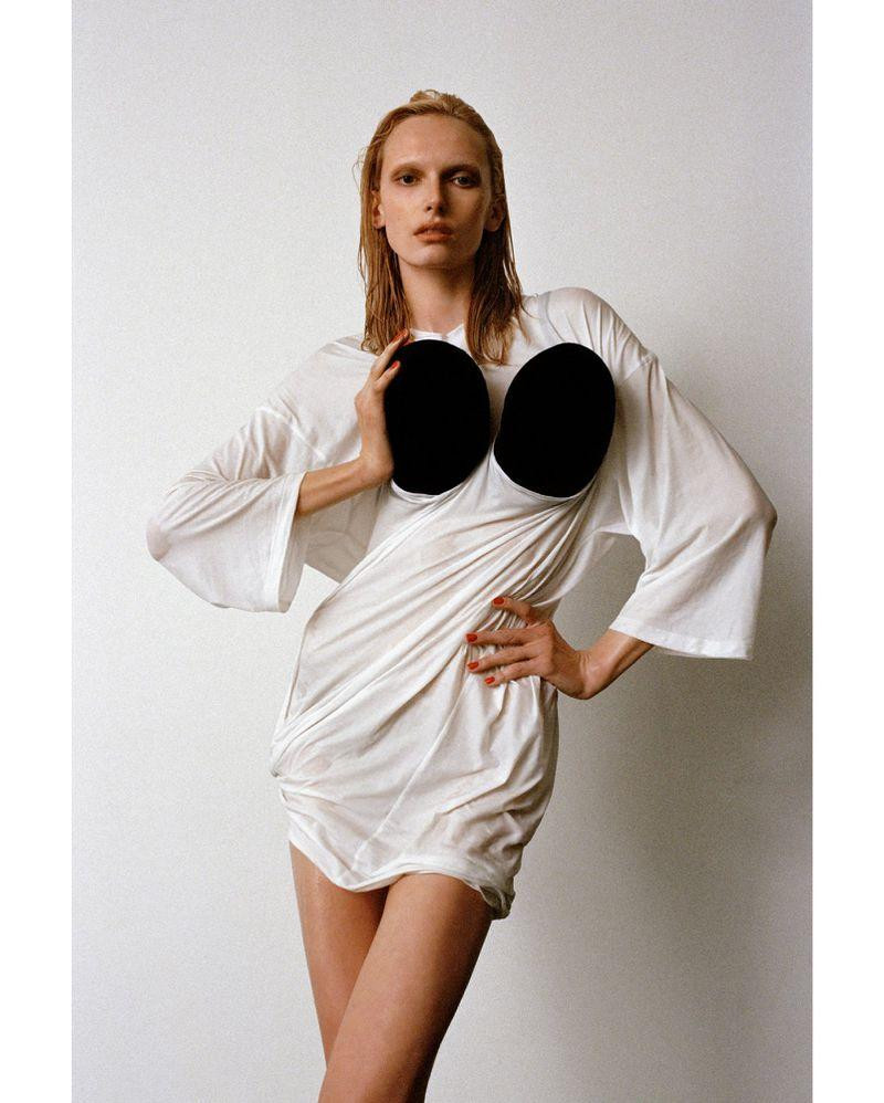 Alex Consani featured in  the Duran Lantink advertisement for Spring/Summer 2025