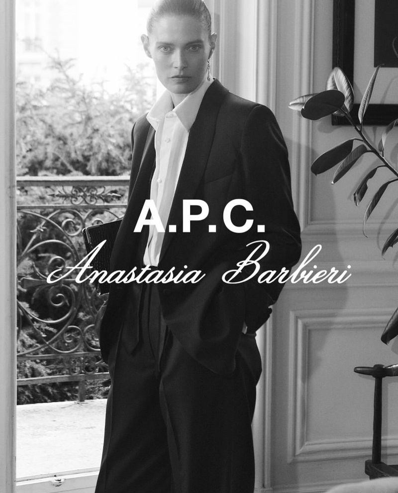 Malgosia Bela featured in  the A.P.C. X Anastasia Barbieri advertisement for Spring/Summer 2025