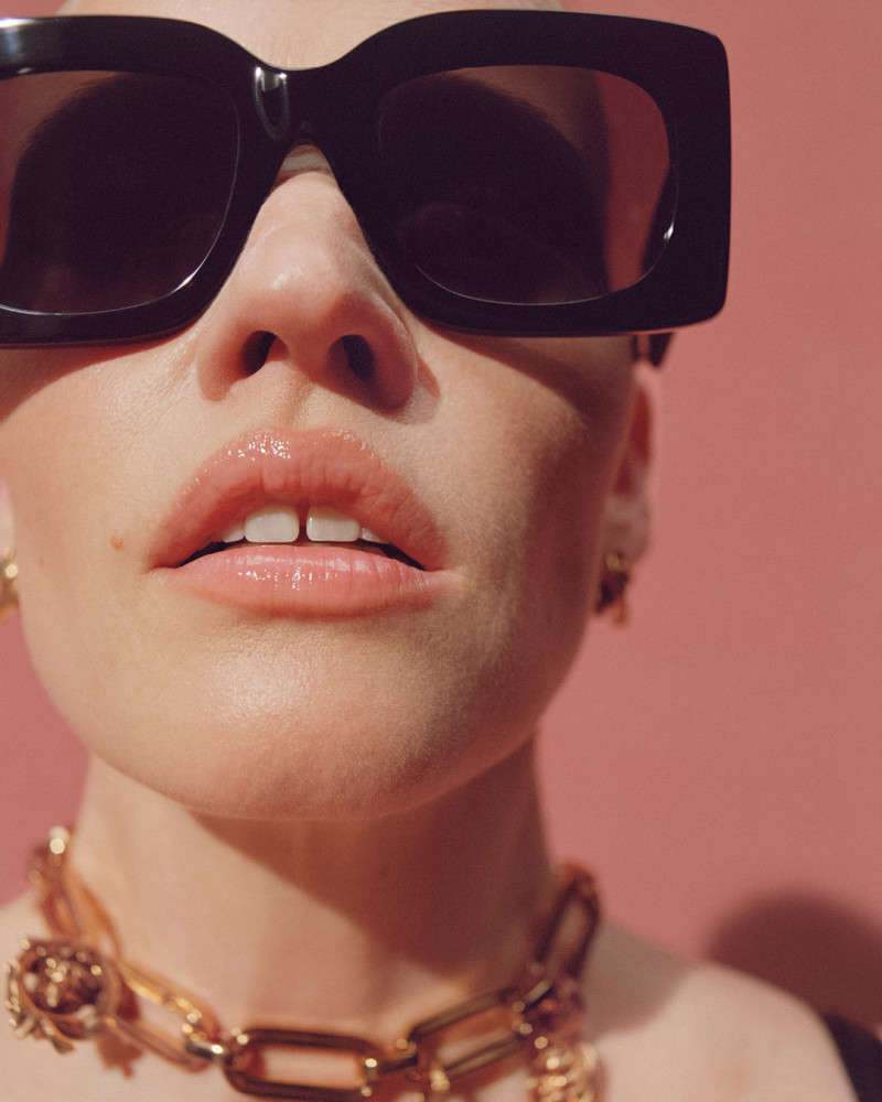 Lara Stone featured in  the Versace Eyewear advertisement for Spring/Summer 2025
