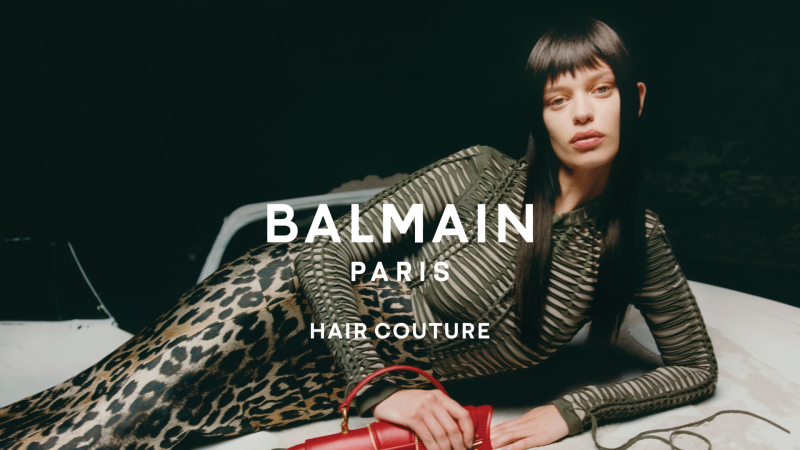 Maria Keidj featured in  the Balmain Hair Couture advertisement for Autumn/Winter 2023