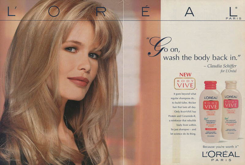 Claudia Schiffer featured in  the L\'Oreal Paris Elseve advertisement for Spring/Summer 1998