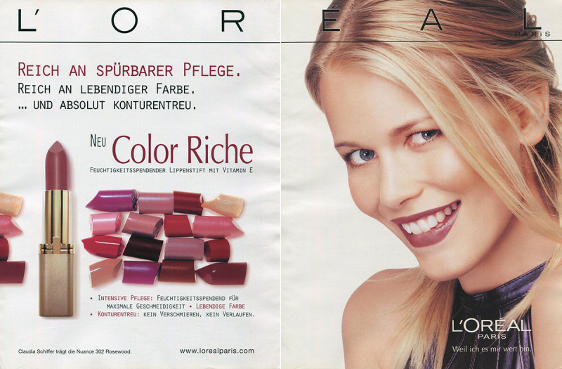 Claudia Schiffer featured in  the L\'Oreal Paris Elseve advertisement for Spring/Summer 1998