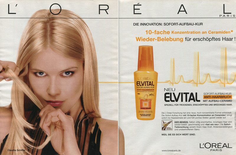 Claudia Schiffer featured in  the L\'Oreal Paris advertisement for Spring/Summer 2001