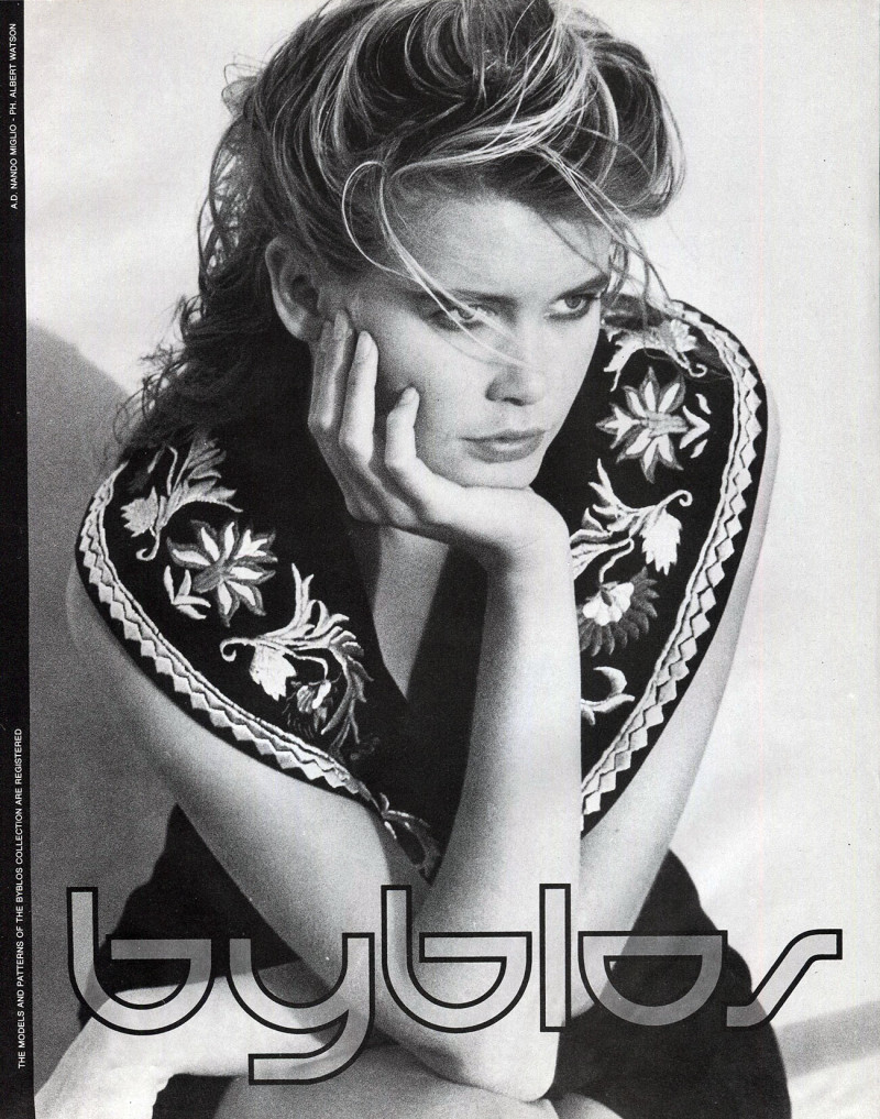 Claudia Schiffer featured in  the byblos advertisement for Spring/Summer 1989