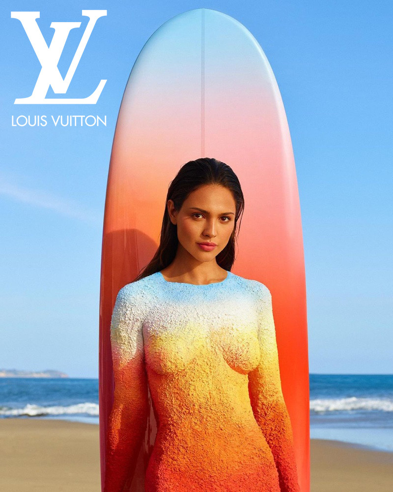 Eiza Gonzalez featured in  the Louis Vuitton Fragrance On the Beach fragrance advertisement for Spring/Summer 2021