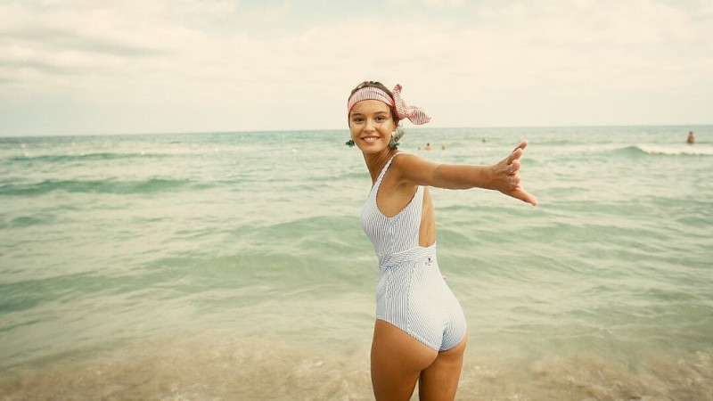 Lucia Bramani featured in  the Miss Balneaire advertisement for Spring/Summer 2020