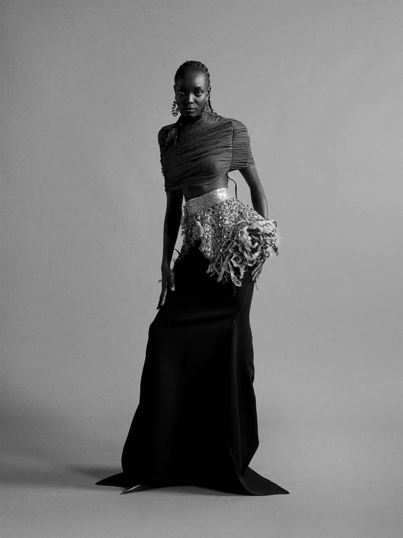 Ayuol Manyok featured in  the Toni Maticevski advertisement for Pre-Fall 2025
