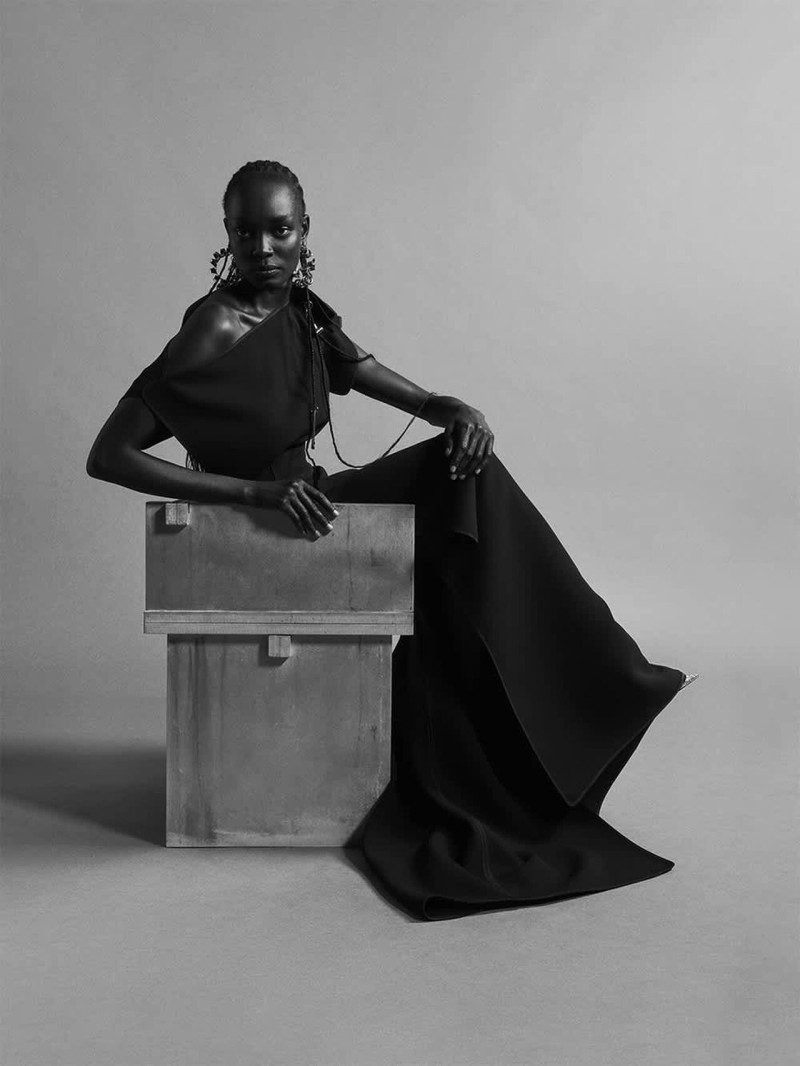 Ayuol Manyok featured in  the Toni Maticevski advertisement for Pre-Fall 2025