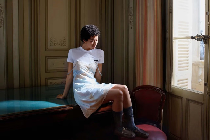 Betsy Gaghan featured in  the Miu Miu advertisement for Pre-Fall 2025