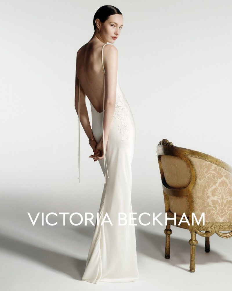 Clara Denison featured in  the Victoria Beckham occasionwear 2025 advertisement for Spring/Summer 2025