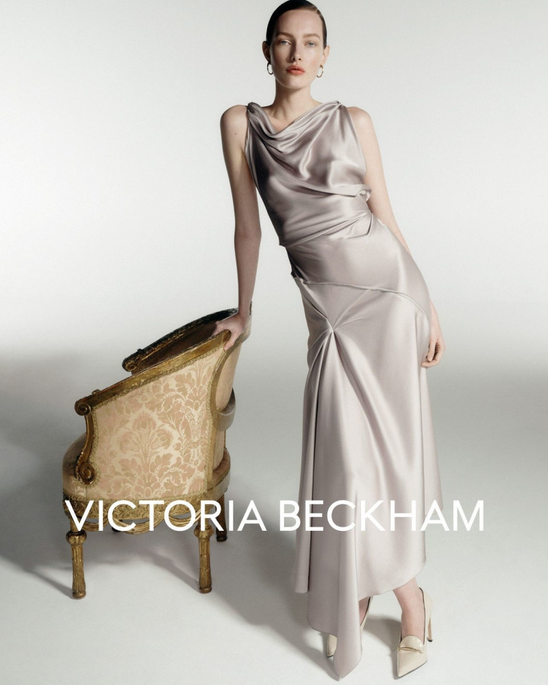 Clara Denison featured in  the Victoria Beckham occasionwear 2025 advertisement for Spring/Summer 2025