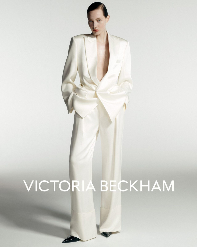 Clara Denison featured in  the Victoria Beckham occasionwear 2025 advertisement for Spring/Summer 2025