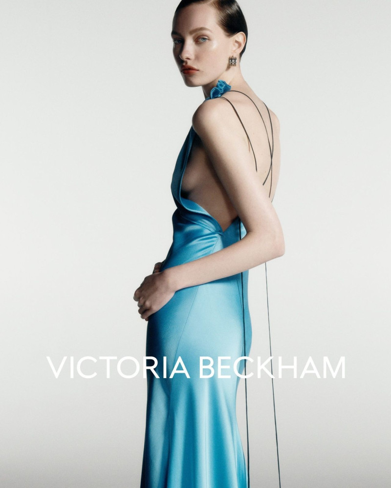 Clara Denison featured in  the Victoria Beckham occasionwear 2025 advertisement for Spring/Summer 2025