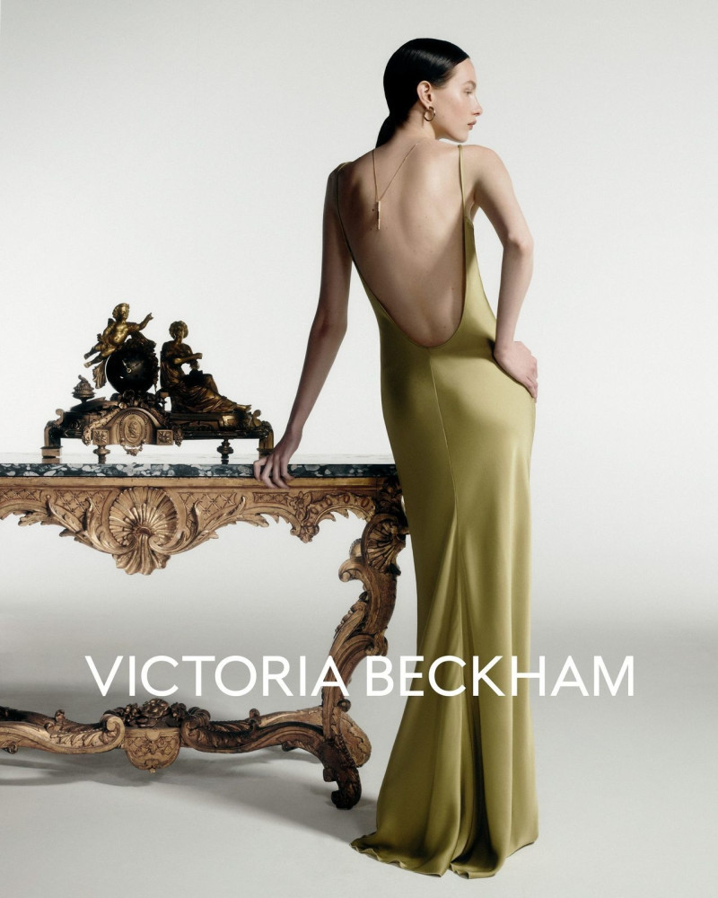 Clara Denison featured in  the Victoria Beckham occasionwear 2025 advertisement for Spring/Summer 2025