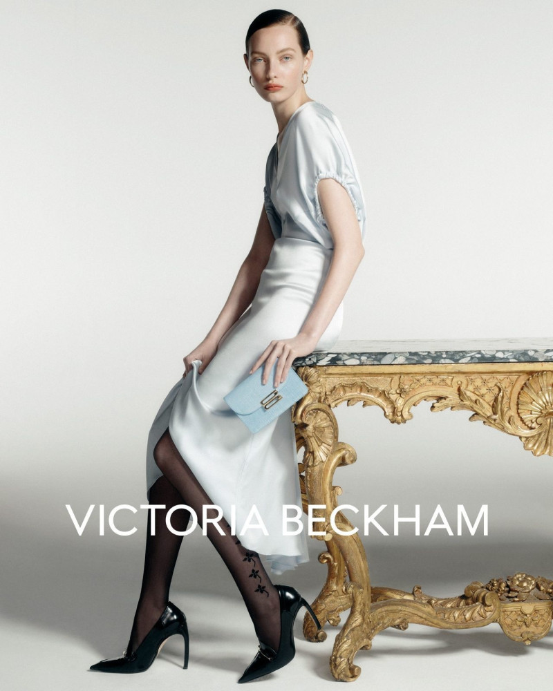 Clara Denison featured in  the Victoria Beckham occasionwear 2025 advertisement for Spring/Summer 2025