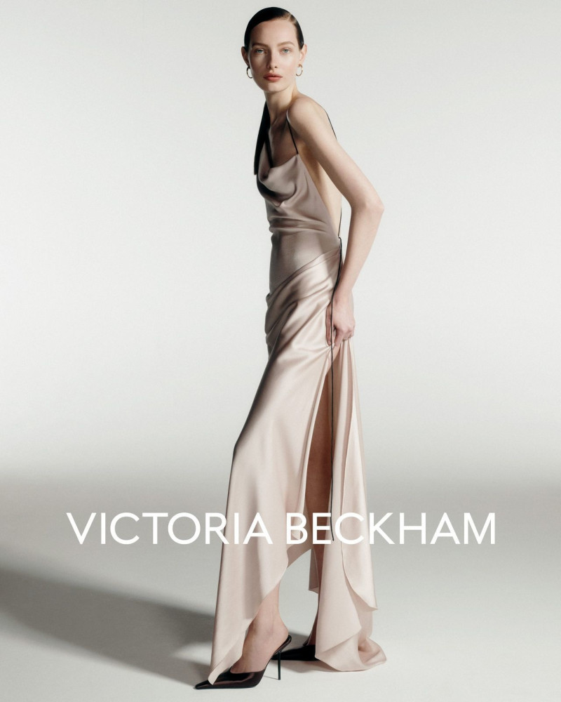 Clara Denison featured in  the Victoria Beckham occasionwear 2025 advertisement for Spring/Summer 2025