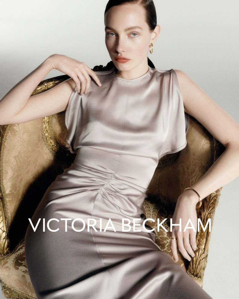 Clara Denison featured in  the Victoria Beckham occasionwear 2025 advertisement for Spring/Summer 2025
