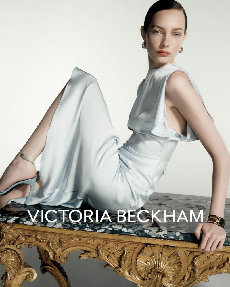 Clara Denison featured in  the Victoria Beckham occasionwear 2025 advertisement for Spring/Summer 2025