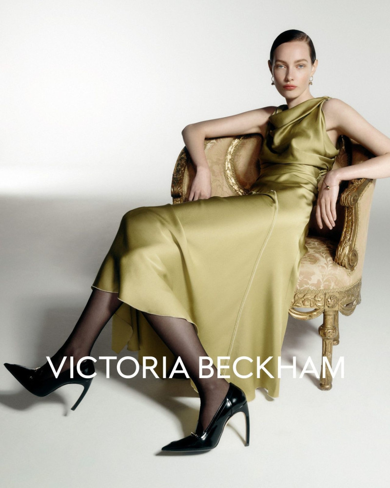 Clara Denison featured in  the Victoria Beckham occasionwear 2025 advertisement for Spring/Summer 2025