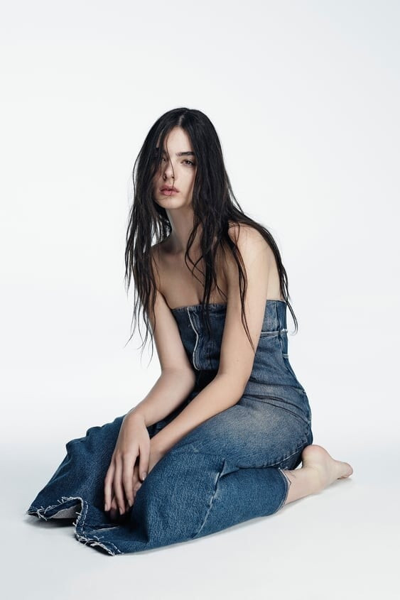 Deva Cassel featured in  the Zara TRF advertisement for Winter 2023