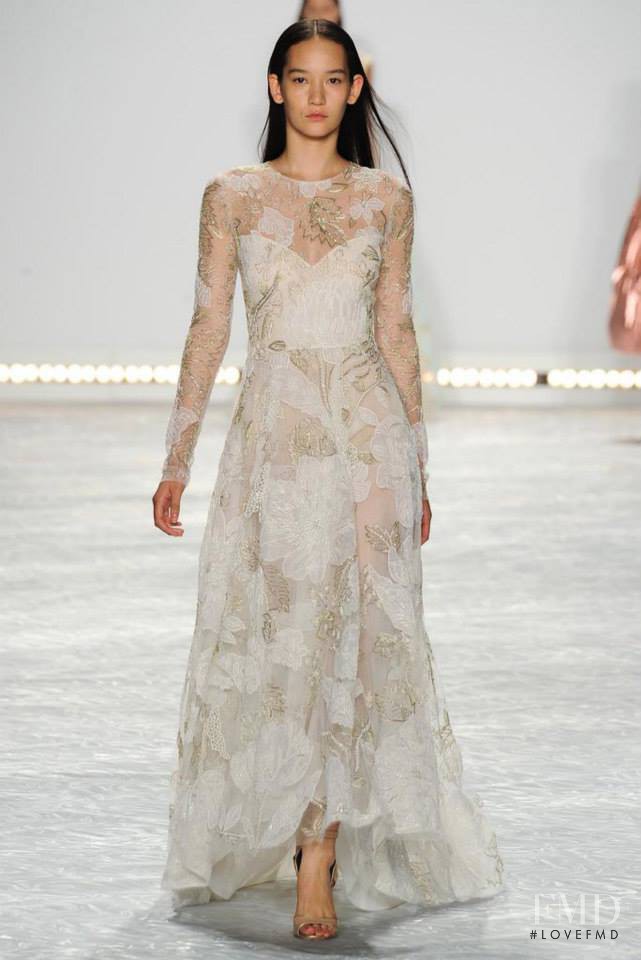 Mona Matsuoka featured in  the Monique Lhuillier fashion show for Spring/Summer 2015