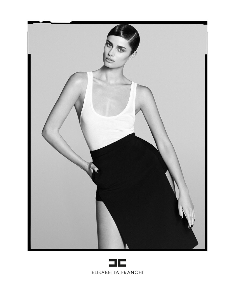 Taylor Hill featured in  the Elisabetta Franchi advertisement for Autumn/Winter 2024