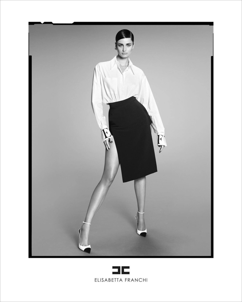 Taylor Hill featured in  the Elisabetta Franchi advertisement for Autumn/Winter 2024