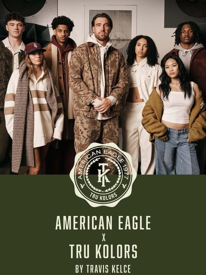 American Eagle OutFitters AE x Tru Kolors by Travis Kelce advertisement for Fall 2025