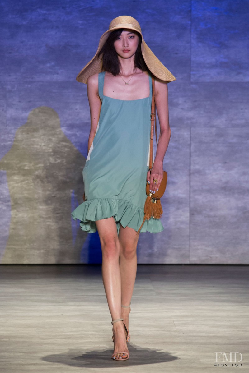 Yue Ning featured in  the Rebecca Minkoff fashion show for Spring/Summer 2015