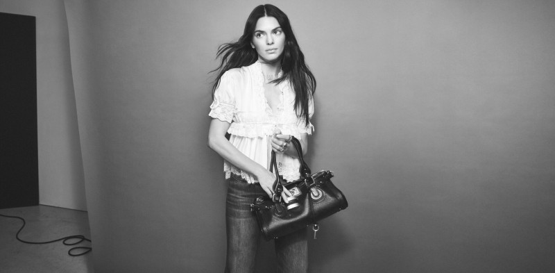 Kendall Jenner featured in  the Chloe Paddington Bag Campaign advertisement for Winter 2025