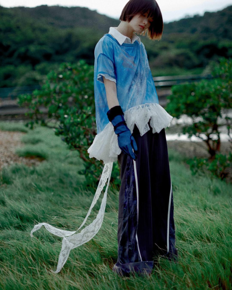 Ka Wai featured in  the Dean Lap Chan Nostalgic Prose lookbook for Autumn/Winter 2023