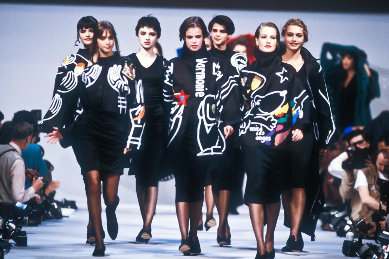 Helena Christensen featured in  the Jean-Charles De Castelbajac fashion show for Autumn/Winter 1989