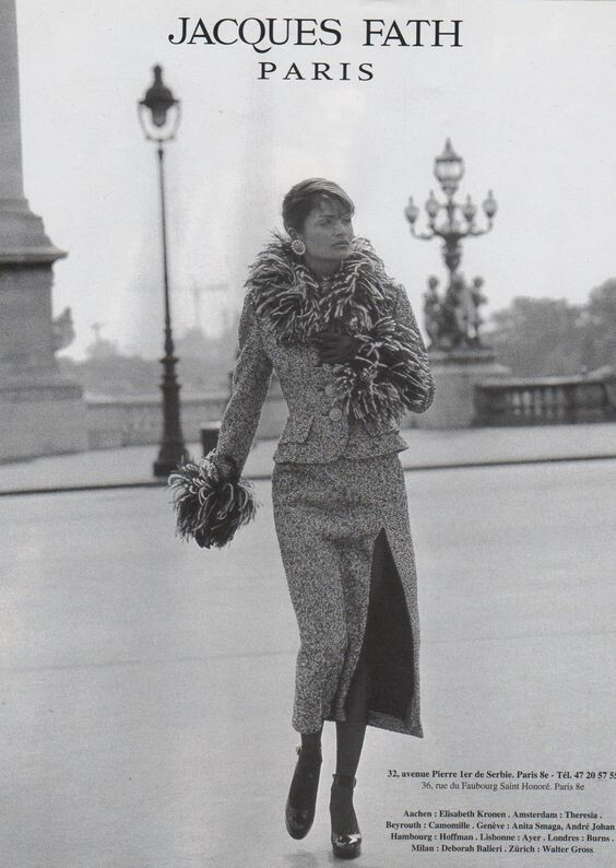 Helena Christensen featured in  the Jacques Fath advertisement for Autumn/Winter 1993